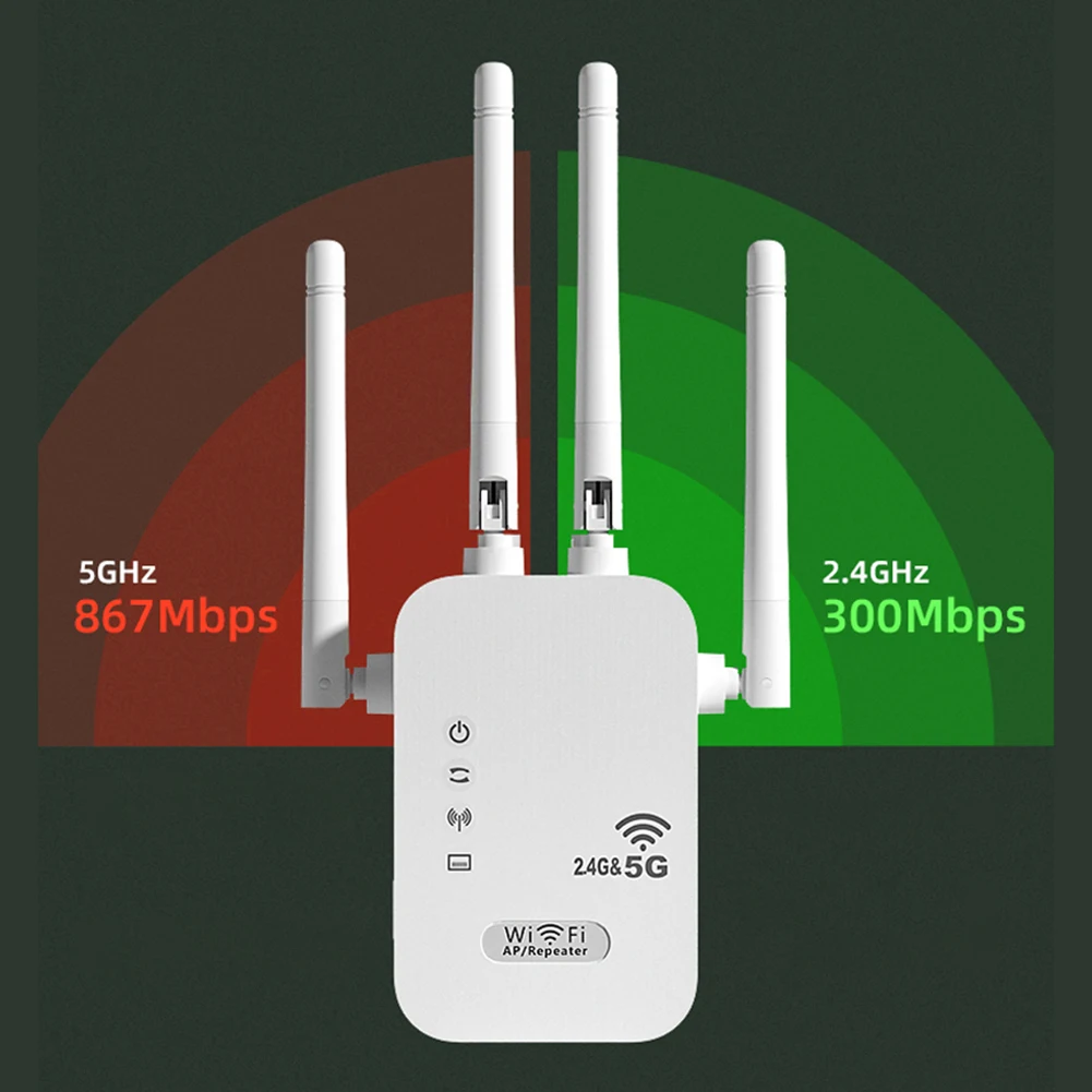 1200Mbps WiFi Extender with WAN/LAN Port Dual-Band 2.4GHz/5GHz Wi-Fi Signal Booster 4 Antennas WiFi Signal Amplifier for Home
1200Mbps WiFi Extender with WAN/LAN Port Dual-Band 2.4GHz/5GHz Wi-Fi Signal Booster 4 Antennas WiFi Signal Amplifier for Home