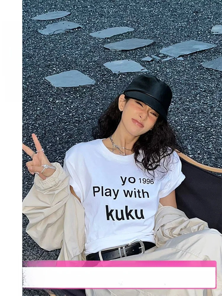 Yikukui Women's T-shirt Short Sleeve Letter Print Slimming Spring Summer Fashion Simple Style Cotton round Neck Top
Yikukui Women's T-shirt Short Sleeve Letter Print Slimming Spring Summer Fashion Simple Style Cotton round Neck Top