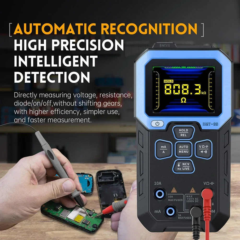 For FNIRSI DMT-99 HD Color Screen Intelligent Professional Digital Multimeter 1000V 10A Auto Range AC DC Ohm Capacitance
For FNIRSI DMT-99 HD Color Screen Intelligent Professional Digital Multimeter 1000V 10A Auto Range AC DC Ohm Capacitance