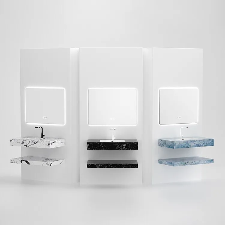 Cut-corner Seamless Ceramic Wash Basin Cabinet, Modern Open-style Sintered Stone Bathroom Vanity Combo
Cut-corner Seamless Ceramic Wash Basin Cabinet, Modern Open-style Sintered Stone Bathroom Vanity Combo