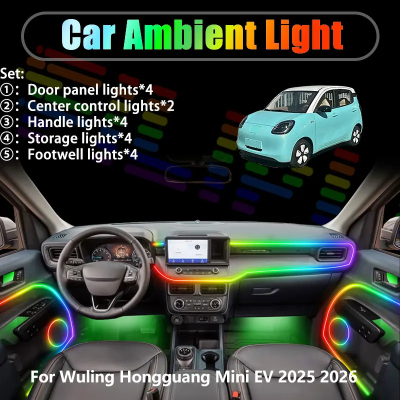 Для Wuling Hongguang Mini EV 2025 2026: Комплект светодиодной подсветки салона и багажника 2/18 в 1, USB RGB, с эффектом бегущих огней
Для Wuling Hongguang Mini EV 2025 2026: Комплект светодиодной подсветки салона и багажника 2/18 в 1, USB RGB, с эффектом бегущих огней