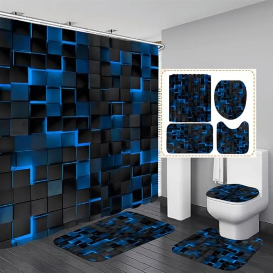 4Pcs Shower Curtain Set 3D Cubes Bathroom Sets Modern Shower Curtain Set for Bathroom Sets with Rugs and Shower Curtain with 12
4Pcs Shower Curtain Set 3D Cubes Bathroom Sets Modern Shower Curtain Set for Bathroom Sets with Rugs and Shower Curtain with 12