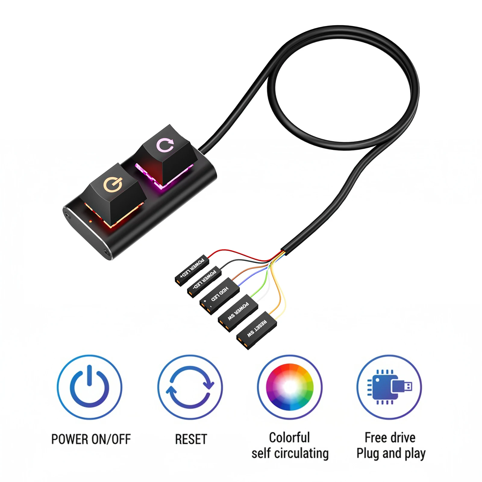 2m Extended Desktop Power Button with LED Light Mechanical Power Switch for Easy External Remote Start PC Motherboard