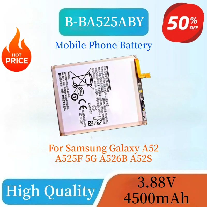 High Quality Brand-New EB-BA525ABY 3.88V 4500mAh Replaceable Mobile Phone Battery For Samsung Galaxy A52 A525F 5G A526B A52S
High Quality Brand-New EB-BA525ABY 3.88V 4500mAh Replaceable Mobile Phone Battery For Samsung Galaxy A52 A525F 5G A526B A52S