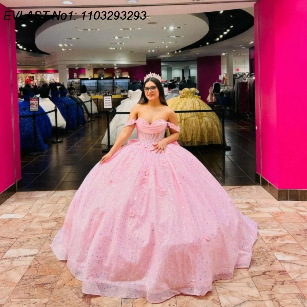 EVLAST Customized Princess Pink Ball Gown Quinceanera Dress Shiny Floral Applique Beaded Bow Sweet 16 Vestidos De 15 Anos E1Q957 
EVLAST Customized Princess Pink Ball Gown Quinceanera Dress Shiny Floral Applique Beaded Bow Sweet 16 Vestidos De 15 Anos E1Q957