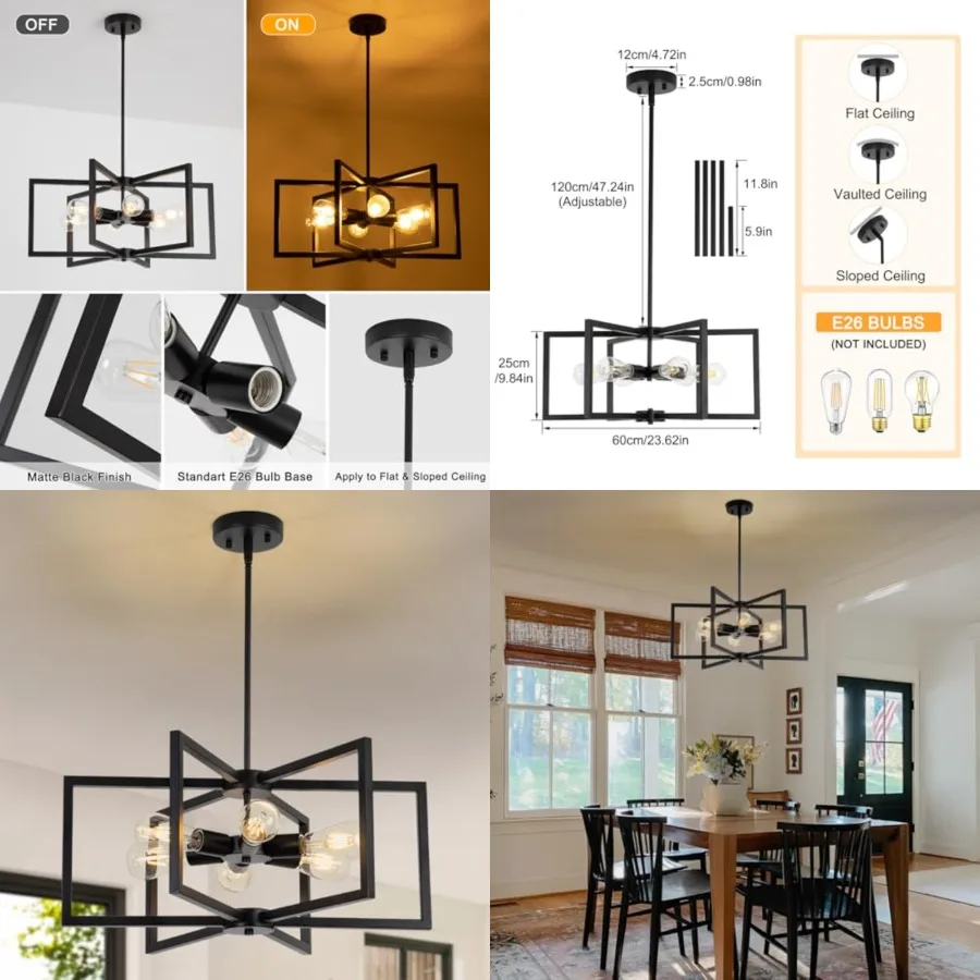 23.6" Black Chandelier for Dining Room 6 Light Kitchen Chandelier over Table Farmhouse Dining Room Light Fixtures Over Table, H
23.6" Black Chandelier for Dining Room 6 Light Kitchen Chandelier over Table Farmhouse Dining Room Light Fixtures Over Table, H
