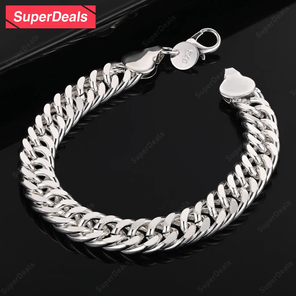 SuperDeals 10mm Men's Hip Hop Cuban Chain 925 Sterling Silver Bracelet Women Banquet Party Wedding Jewelry Birthday Gift
SuperDeals 10mm Men's Hip Hop Cuban Chain 925 Sterling Silver Bracelet Women Banquet Party Wedding Jewelry Birthday Gift