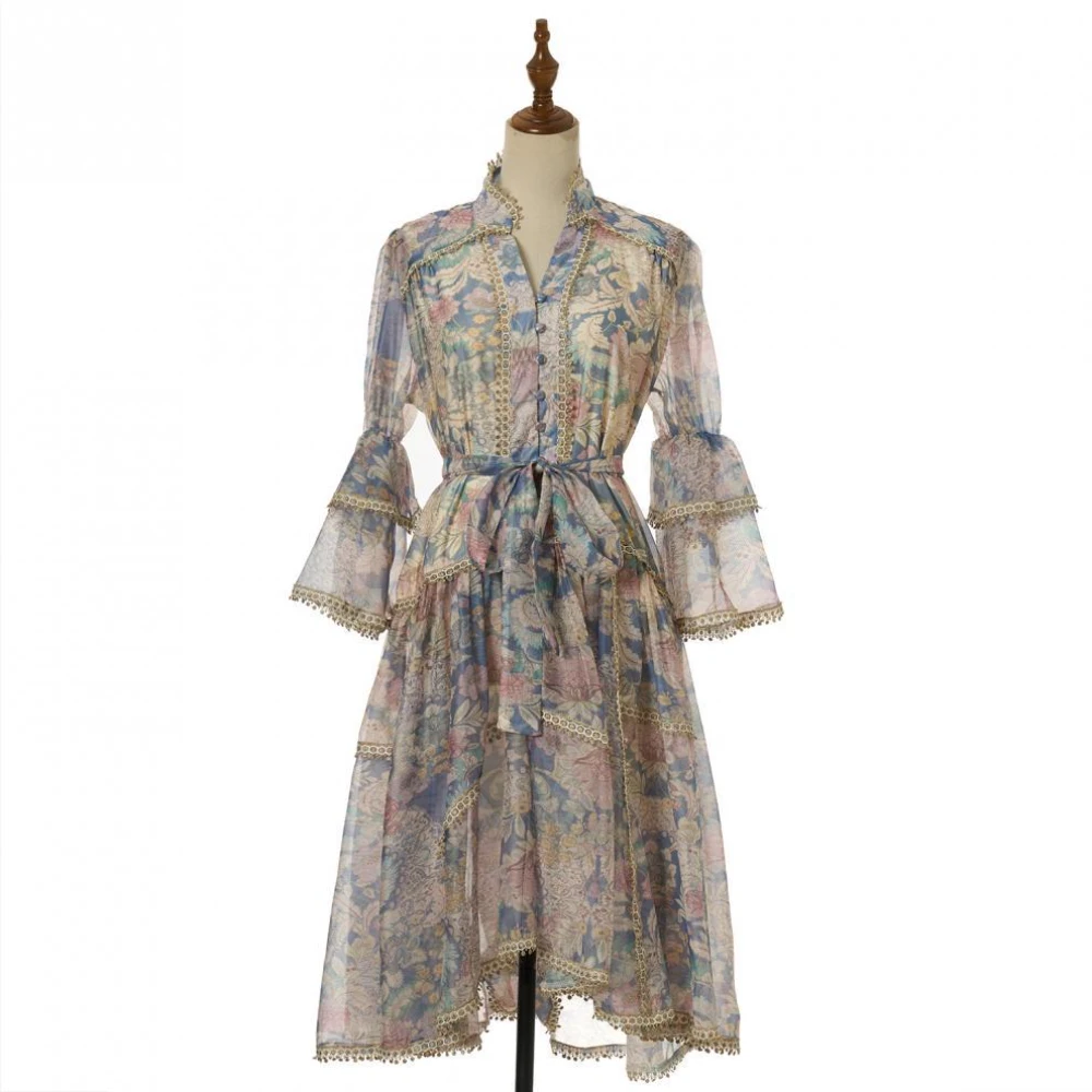 Women's French Style Retro Lace Trim Lace Up Waist Cinching Dress V-neck Single Breasted Flutter Long Sleeve Dress
Women's French Style Retro Lace Trim Lace Up Waist Cinching Dress V-neck Single Breasted Flutter Long Sleeve Dress