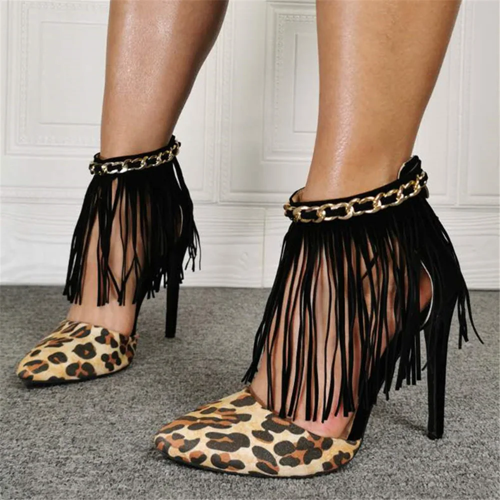 Tassel Leopard Print High Heels European and American Pointed Daily Black Large Size Solid Color Thin Heels Women's Single Shoes
Tassel Leopard Print High Heels European and American Pointed Daily Black Large Size Solid Color Thin Heels Women's Single Shoes