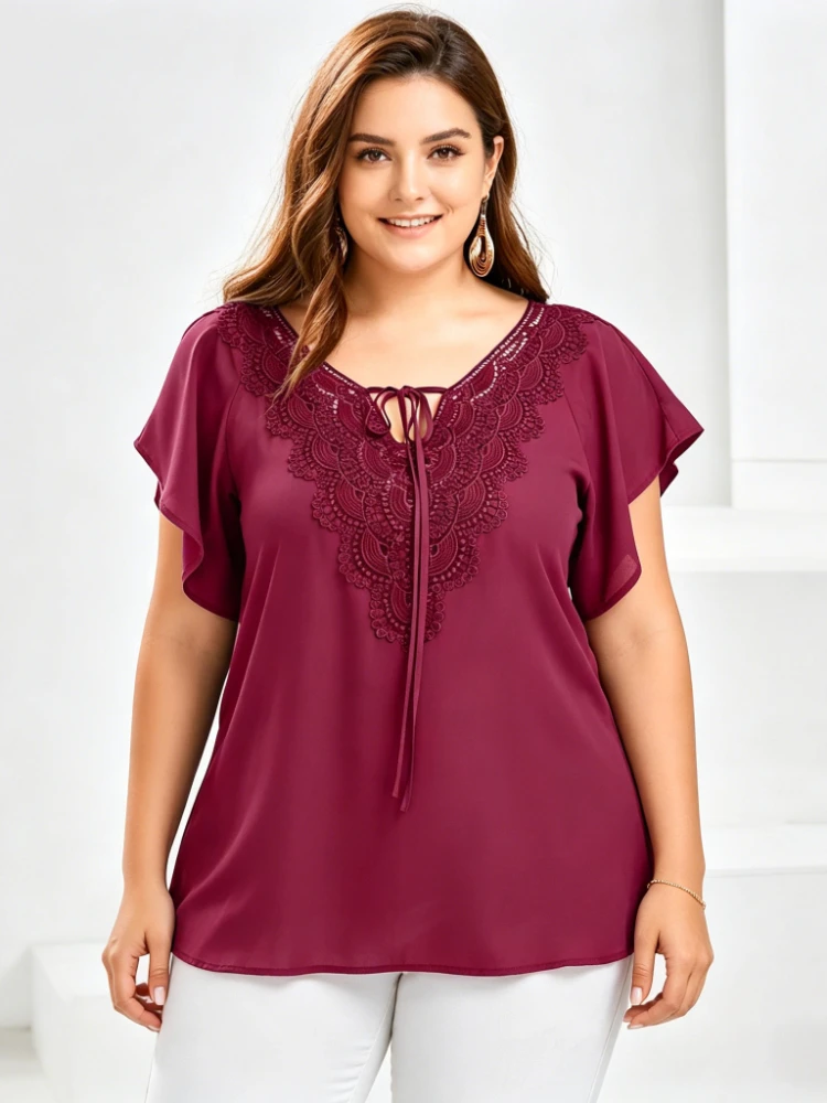 New Fashion Summer Large Size V-neck Lace-up Chiffon Short-sleeved Blouse Elegant Oversize Casual Solid Color Loose Women's Top
New Fashion Summer Large Size V-neck Lace-up Chiffon Short-sleeved Blouse Elegant Oversize Casual Solid Color Loose Women's Top