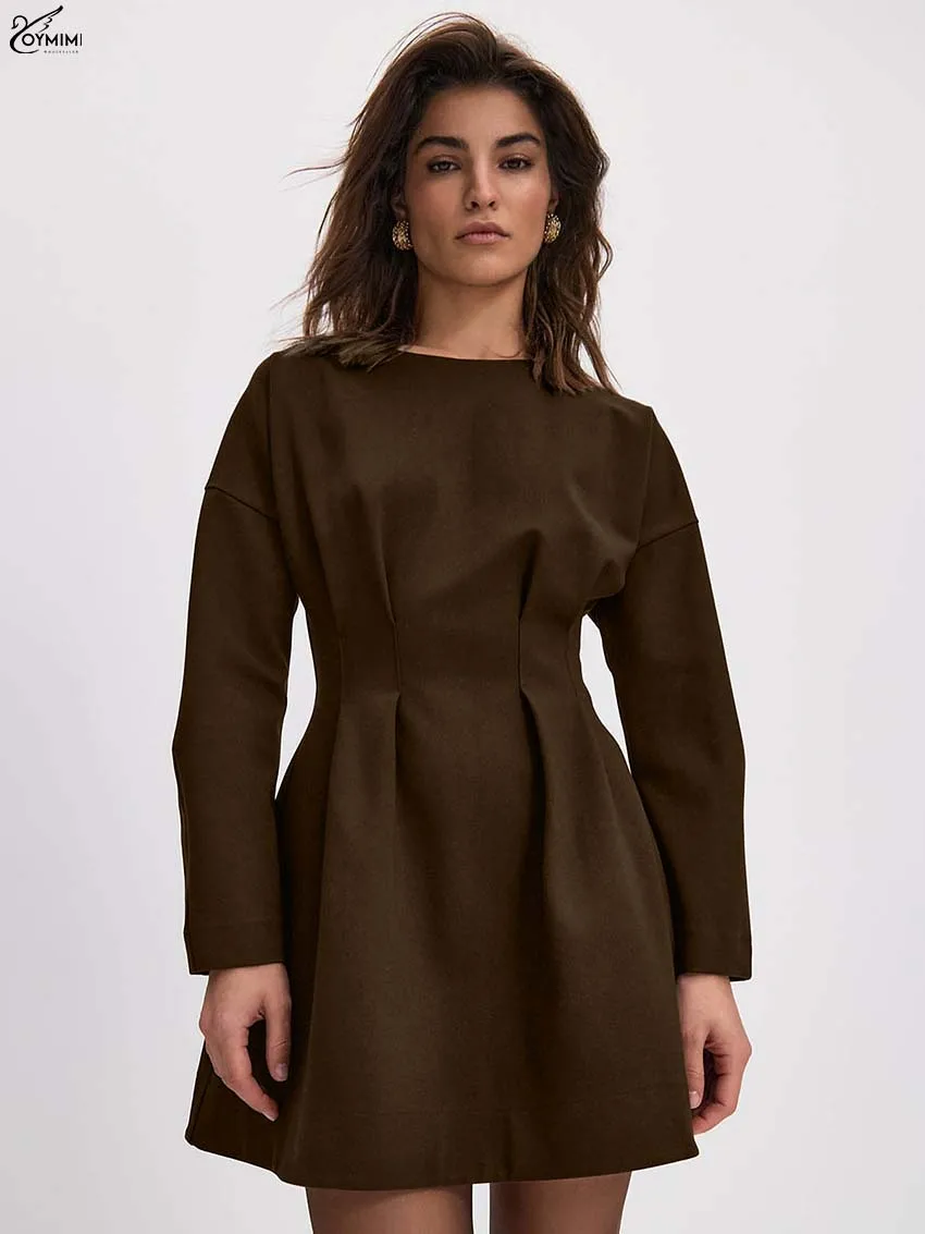 Oymimi Elegant Brown O-Neck Women's Dress Casual Long Sleeve High Waisted Dresses Autumn Fashion A-Line Mini Dresses Streetwear
Oymimi Elegant Brown O-Neck Women's Dress Casual Long Sleeve High Waisted Dresses Autumn Fashion A-Line Mini Dresses Streetwear