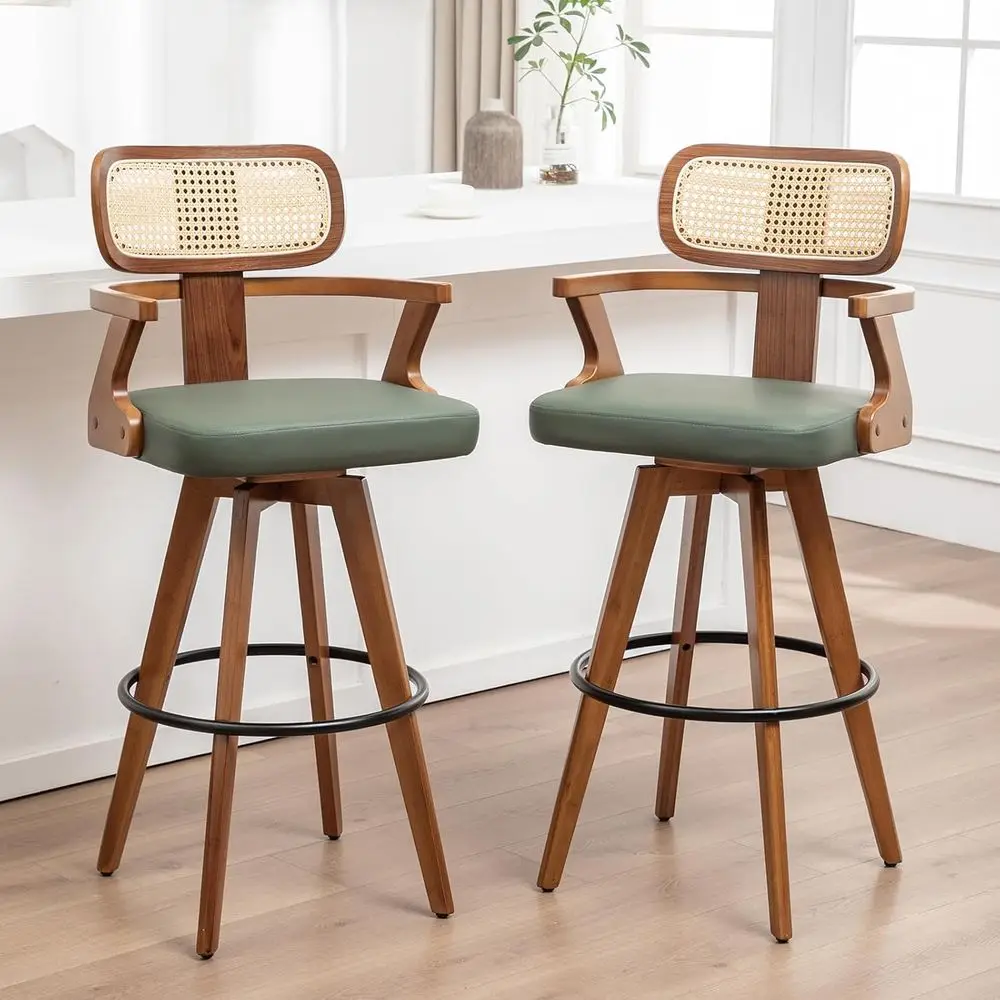 Set of 2 - 30 Bar Stools with Walnut Craftsmanship, Curved Rattan Back, Upholstered Seat, Green
Set of 2 - 30 Bar Stools with Walnut Craftsmanship, Curved Rattan Back, Upholstered Seat, Green