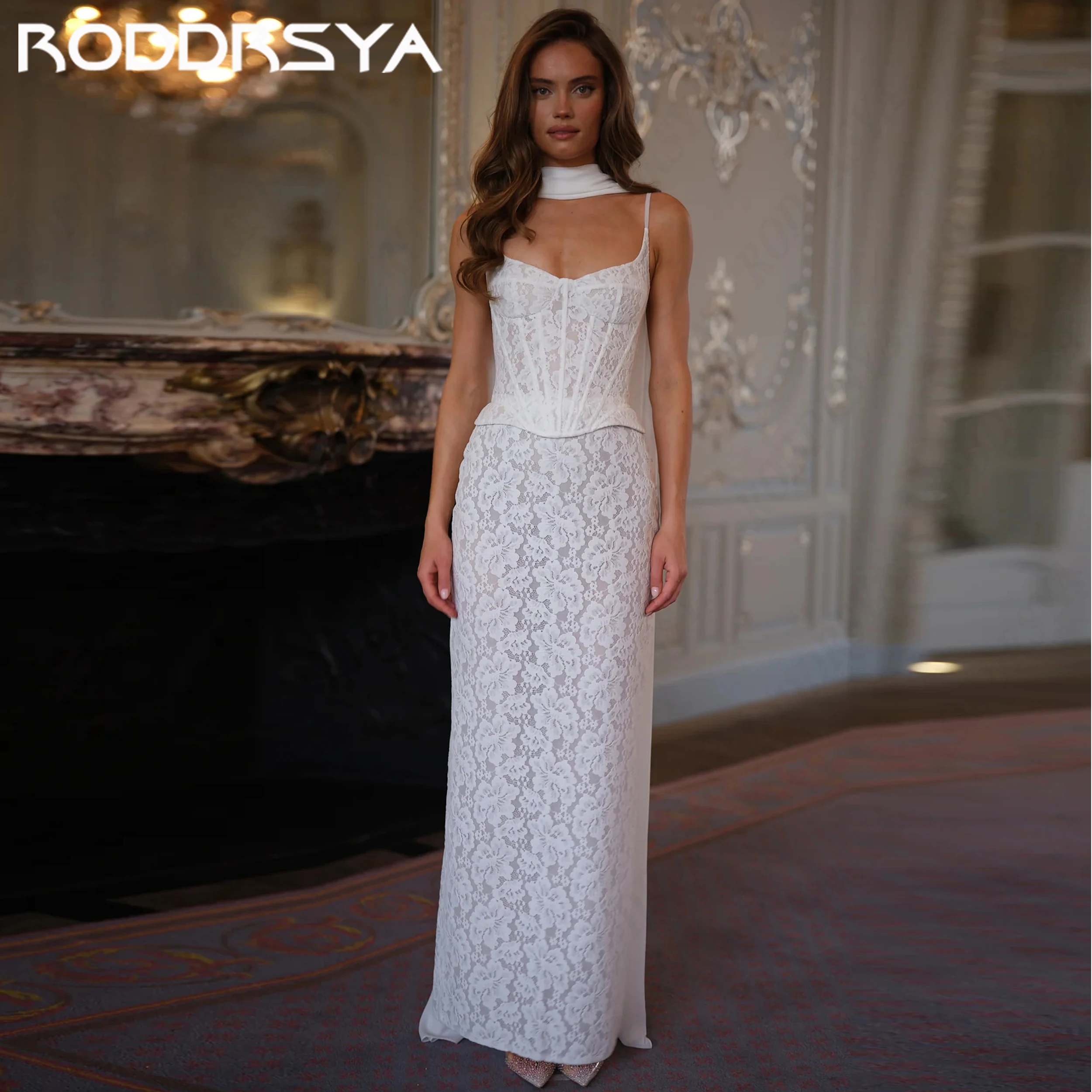 RODDRSYA Personalized Spaghetti Strap Lace Sheath Wedding Dress With Corset Bodice Scarf Accent Bridal Party Dresses For Women
RODDRSYA Personalized Spaghetti Strap Lace Sheath Wedding Dress With Corset Bodice Scarf Accent Bridal Party Dresses For Women