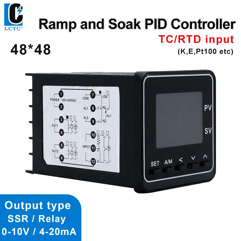 LCTC PID Temperature Controller TC/RTD Input 50-segment Programmable SSR Relay 4-20mA 0-10V Output With RS485 Thermostat 48X48mm