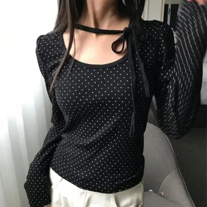 Корейская мода Ropa De Mujer, сексуальная винтажная тонкая футболка Y2k, бандажная футболка для женщин, весна-осень в горошек
Корейская мода Ropa De Mujer, сексуальная винтажная тонкая футболка Y2k, бандажная футболка для женщин, весна-осень в горошек