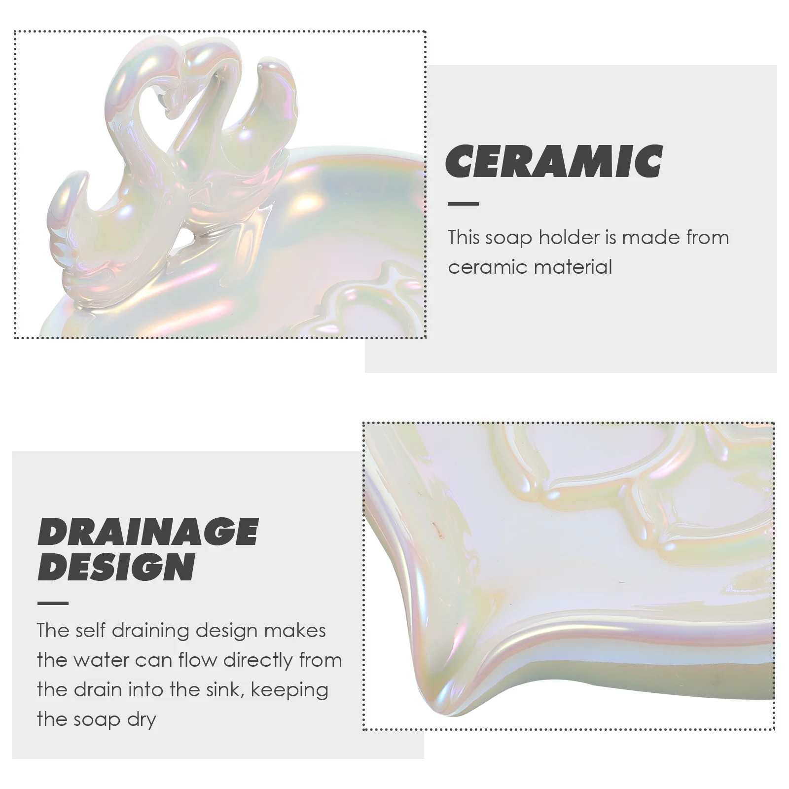 Swan Style Ceramic Soap Dish Self Draining Holder for Bathroom Shower Countertop Soap Box Storage Tray Organizer
Swan Style Ceramic Soap Dish Self Draining Holder for Bathroom Shower Countertop Soap Box Storage Tray Organizer