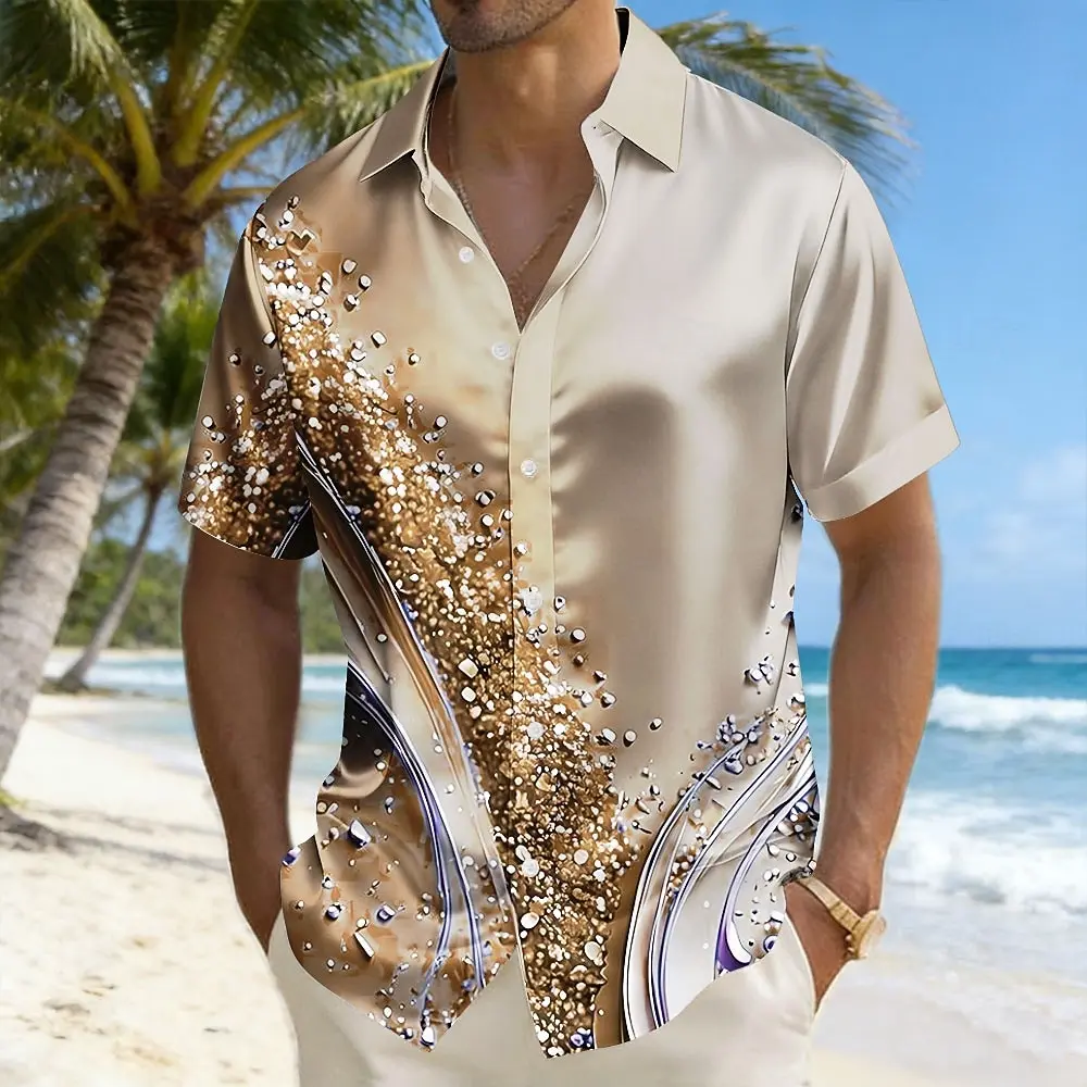 Men's Spring Summer Golden Glitter Particle Swirl Gradient Print Lapel Collar Shirt, Button Front Loose Fashion Vacation Blouse
Men's Spring Summer Golden Glitter Particle Swirl Gradient Print Lapel Collar Shirt, Button Front Loose Fashion Vacation Blouse