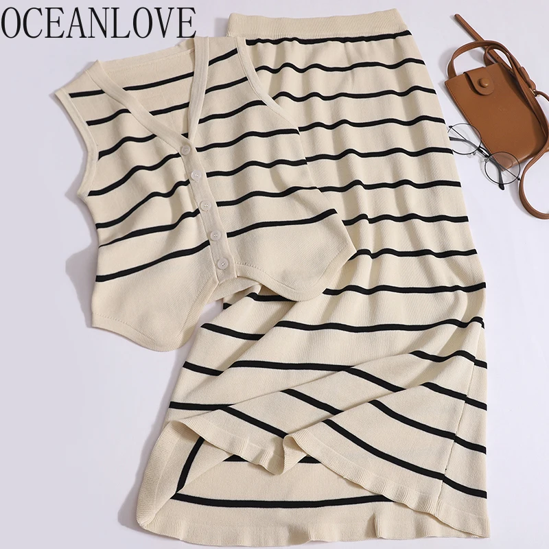 OCEANLOVE Stripes Knitted Skirts Sets Spring Summer Korean Fashion 2 Pieces Set Women Outfits V Neck Elegant Conjuntos De Falda
OCEANLOVE Stripes Knitted Skirts Sets Spring Summer Korean Fashion 2 Pieces Set Women Outfits V Neck Elegant Conjuntos De Falda