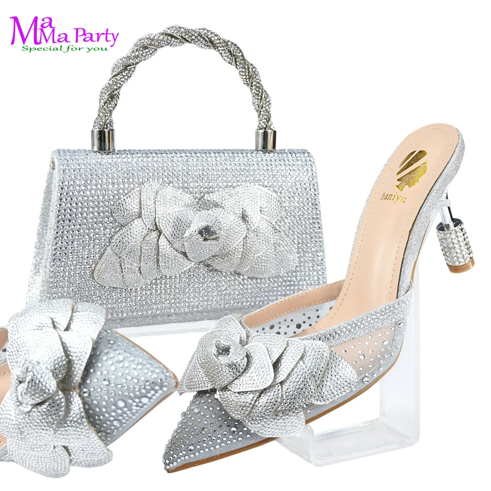 Silver Color Italian Design Shoes and Bag Set Pointed Toe Super High Heels Sexy Style with Appliques for Wedding
Silver Color Italian Design Shoes and Bag Set Pointed Toe Super High Heels Sexy Style with Appliques for Wedding