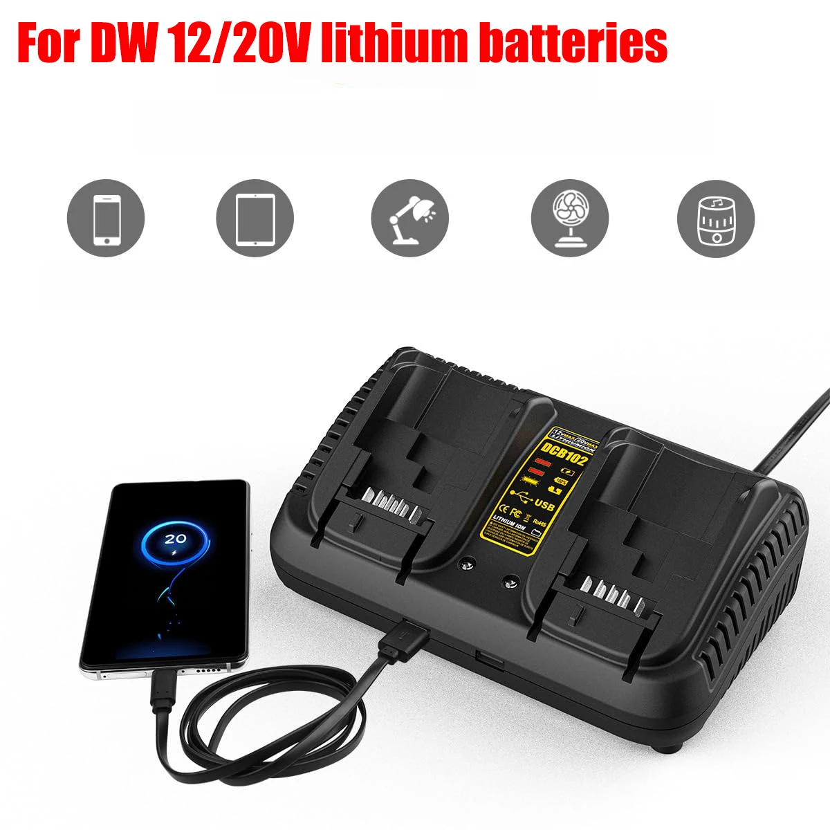 Зарядное устройство для электроинструмента, совместимое с литиевыми батареями Dewalt 12/20 В, быстрое зарядное устройство с двойной зарядкой и USB-портами
Зарядное устройство для электроинструмента, совместимое с литиевыми батареями Dewalt 12/20 В, быстрое зарядное устройство с двойной зарядкой и USB-портами