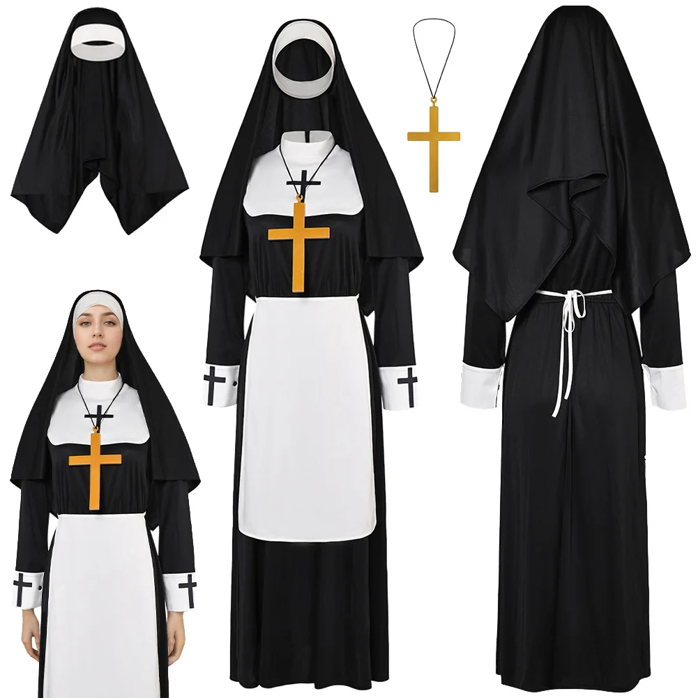 Nun Cosplay Fantasy Classic Hooded Robe Necklace Medieval Stage Costume Women Roleplay Fantasia Outfits Female
Nun Cosplay Fantasy Classic Hooded Robe Necklace Medieval Stage Costume Women Roleplay Fantasia Outfits Female
