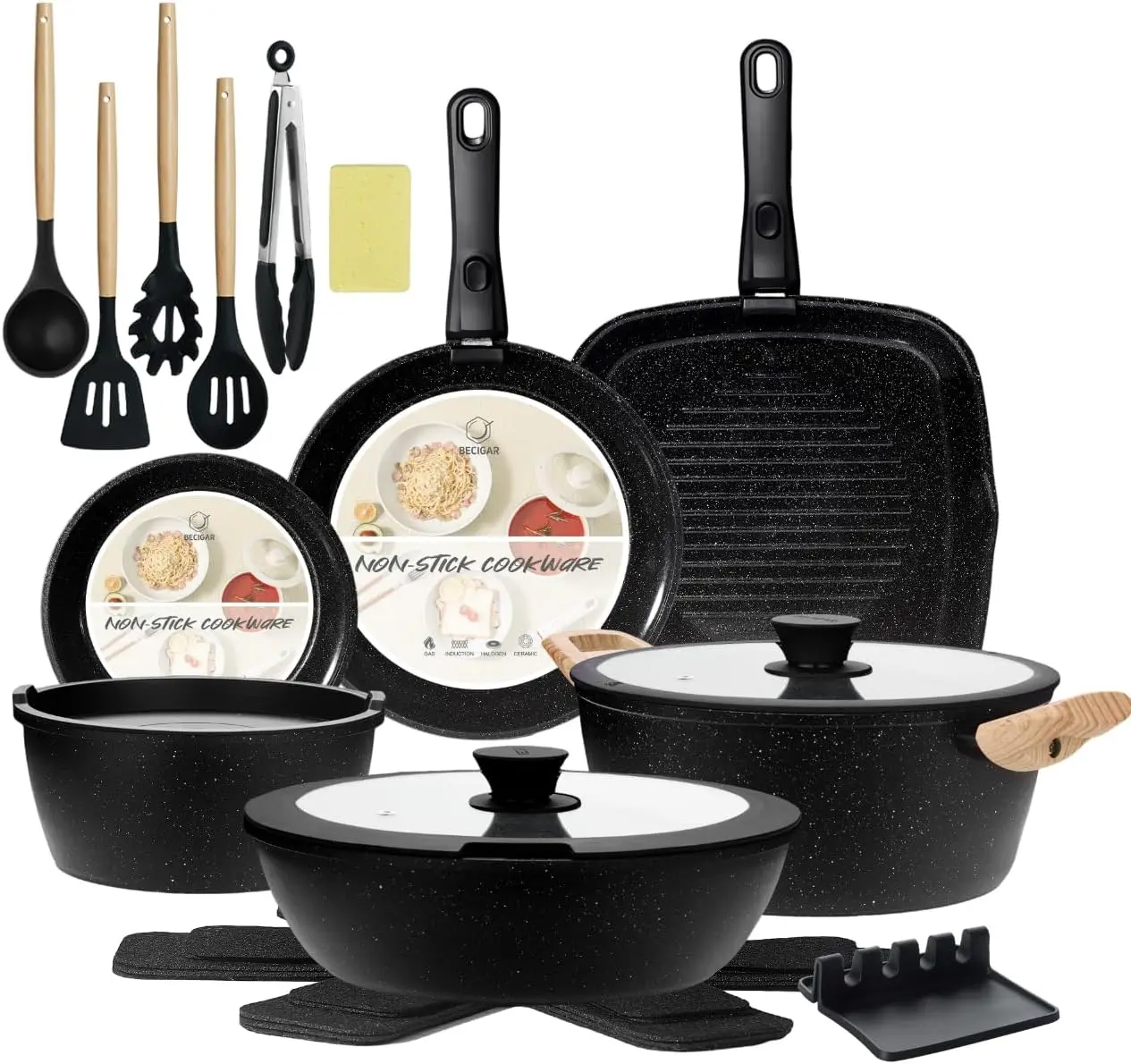 23pcs Ceramic Pots and Pans Set, Nonstick Removable Handle Cookware, Induction Kitchen Cooking Set with Frying Pans & Saucepans
23pcs Ceramic Pots and Pans Set, Nonstick Removable Handle Cookware, Induction Kitchen Cooking Set with Frying Pans & Saucepans