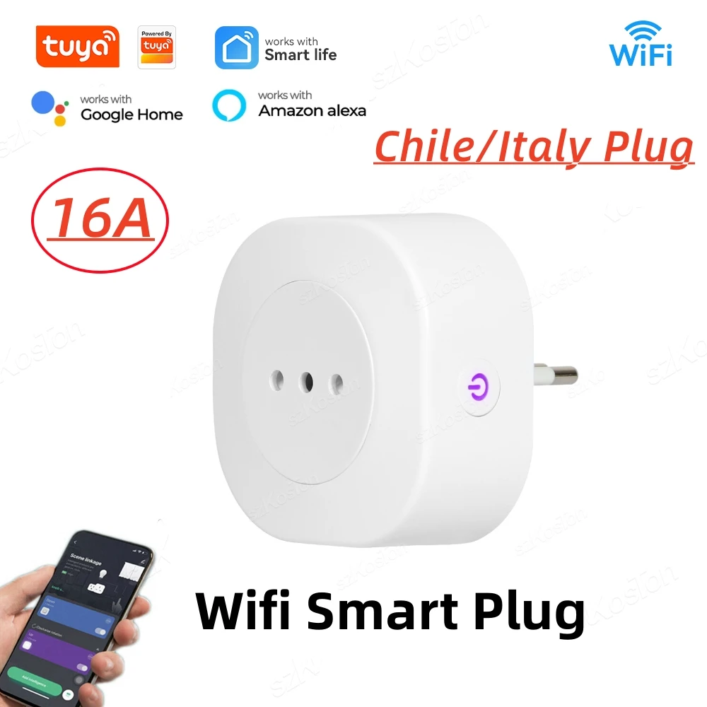 16A Chile Italy Smart Wifi Plug Tuya Smart Home Wireless Power Socket Outlet Home Appliance Timer Voice Control for Alexa Google
16A Chile Italy Smart Wifi Plug Tuya Smart Home Wireless Power Socket Outlet Home Appliance Timer Voice Control for Alexa Google