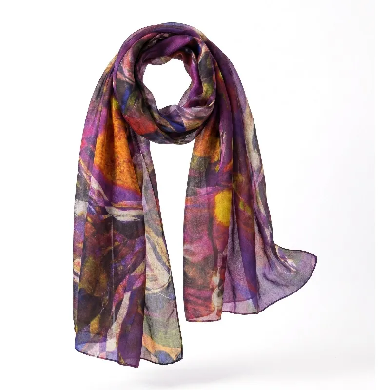 Lightweight Large 100% Mulberry Silk Scarf for Women Oblong Shawl Neck Scarf Beach Wrap Headscarf Gift Purple Oil Painting Print
Lightweight Large 100% Mulberry Silk Scarf for Women Oblong Shawl Neck Scarf Beach Wrap Headscarf Gift Purple Oil Painting Print
