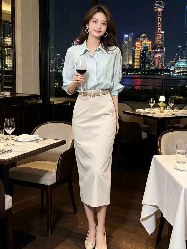 Stylish Collar Shirt High Waist Skirt Two Piece Set Women's Summer New Arrival Elegant Commuter Style Ensemble
Stylish Collar Shirt High Waist Skirt Two Piece Set Women's Summer New Arrival Elegant Commuter Style Ensemble