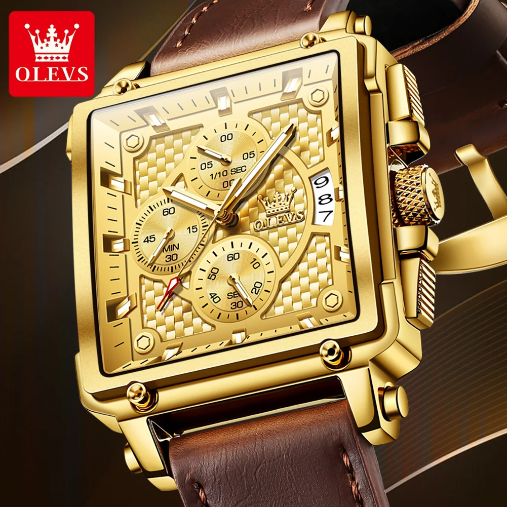 OLEVS Male Gold Watches Top Brand Square Quartz Watch For Men Waterproof Leather Strap Sport Clock Male Wristwatch
OLEVS Male Gold Watches Top Brand Square Quartz Watch For Men Waterproof Leather Strap Sport Clock Male Wristwatch