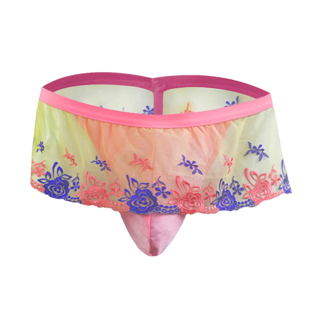 Men's Sheer Mesh Skirt Thong, Floral Embroidery Pouch Underwear
Men's Sheer Mesh Skirt Thong, Floral Embroidery Pouch Underwear