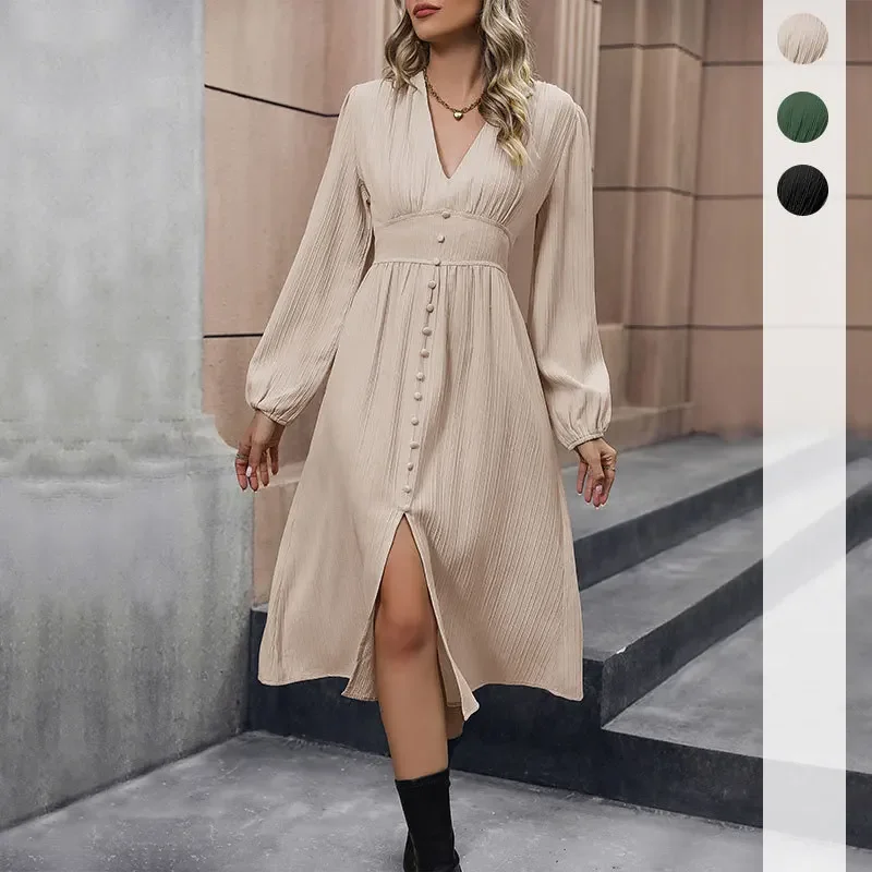 Multi-color fashionable European women's clothing cross-border solid color long-sleeved split-ended dress spring autumn clothing
Multi-color fashionable European women's clothing cross-border solid color long-sleeved split-ended dress spring autumn clothing
