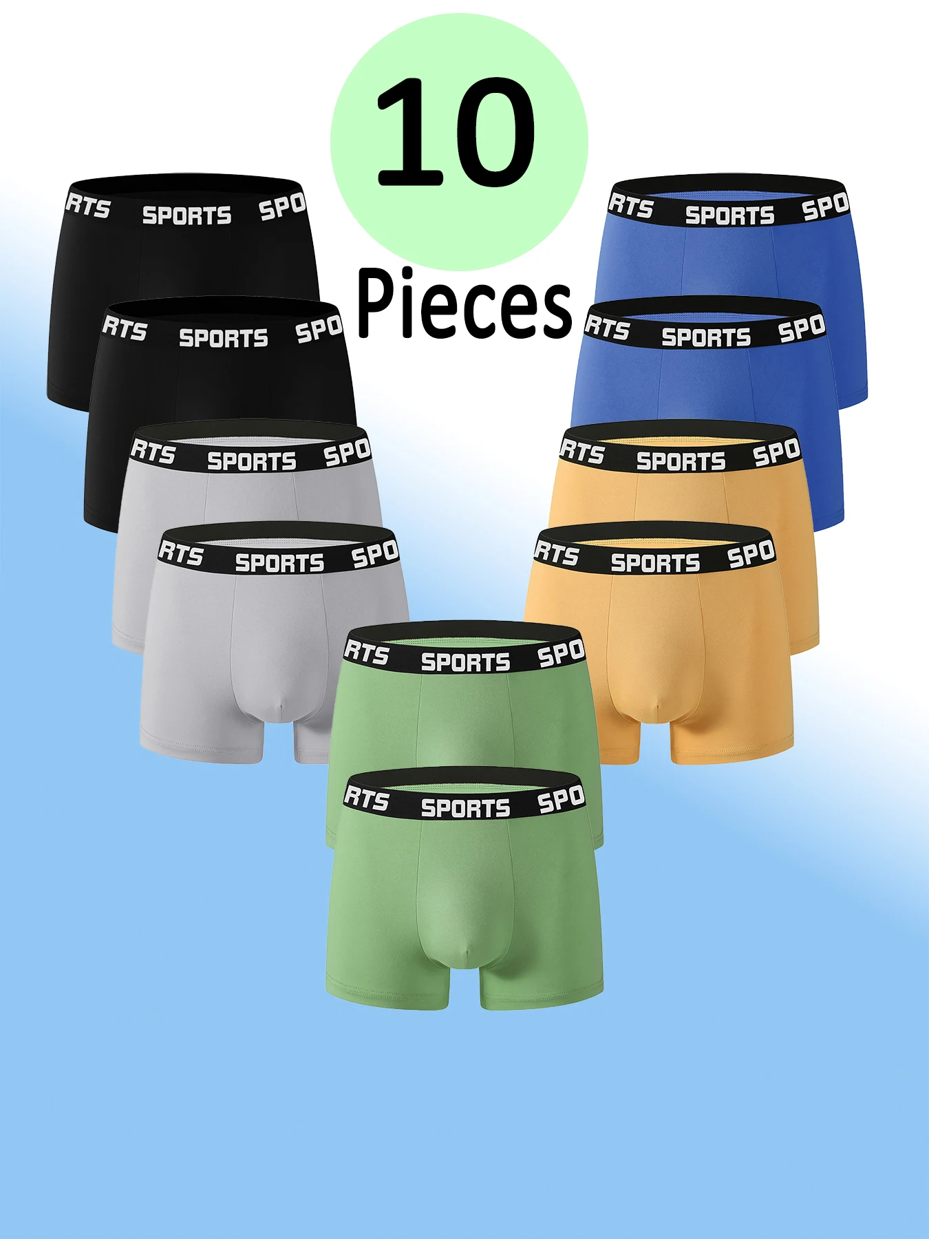 Комплект из 10 мужских спортивных трусов-боксеров со средней талией (разноцветные, варианты разных размеров) — мужское нижнее белье
Комплект из 10 мужских спортивных трусов-боксеров со средней талией (разноцветные, варианты разных размеров) — мужское нижнее белье