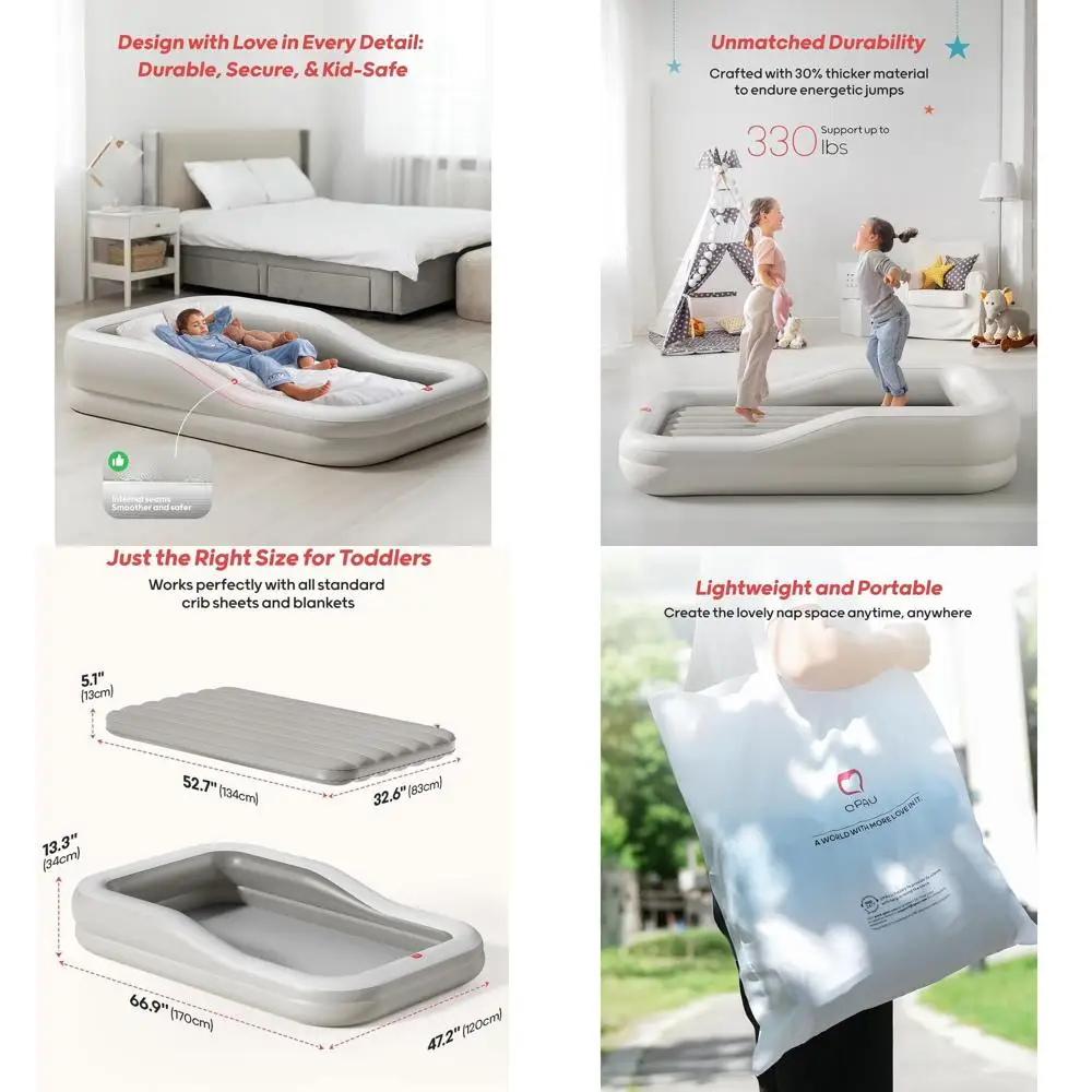 Portable Toddler Air Mattress with 3-Sided Safety Bumpers, Large Size for Travel, Camping, or Home (Grey)
Portable Toddler Air Mattress with 3-Sided Safety Bumpers, Large Size for Travel, Camping, or Home (Grey)