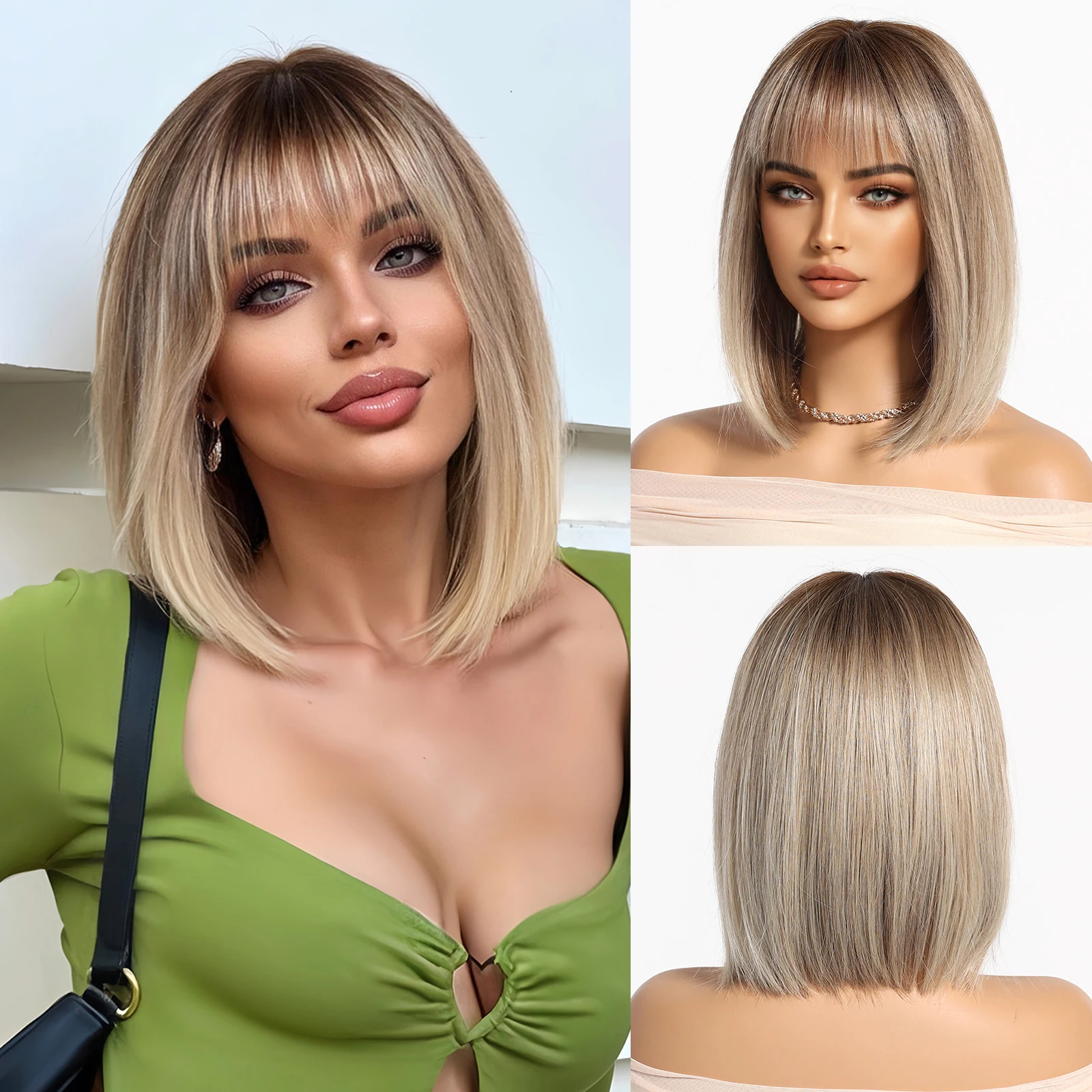 Light Brown Blonde Synthetic Wigs with Bangs for Women Short Bob Daily Straight Wigs Fake Hair Cosplay Halloween Heat Resistant
Light Brown Blonde Synthetic Wigs with Bangs for Women Short Bob Daily Straight Wigs Fake Hair Cosplay Halloween Heat Resistant