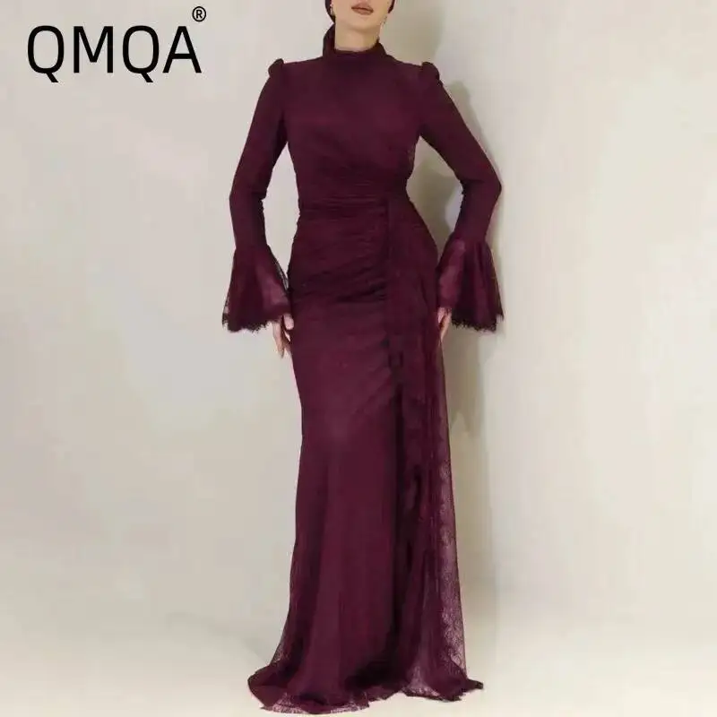 QMQA Fashion Women's Elegant Lace Dresses Stand Collar Bell Long Sleeve Elegant Slim Fit Spliced Ribbons Dress 2026 New QM1312
QMQA Fashion Women's Elegant Lace Dresses Stand Collar Bell Long Sleeve Elegant Slim Fit Spliced Ribbons Dress 2026 New QM1312