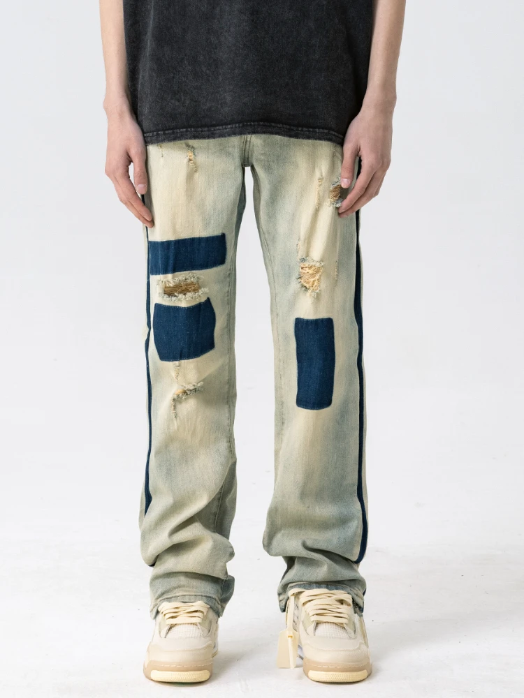 Jeans Men's BlueBlack Washed Cotton Stitching Loose Straight Retro Fashion High Street Casual Fashion Four Seasons Universal 1Pc
Jeans Men's BlueBlack Washed Cotton Stitching Loose Straight Retro Fashion High Street Casual Fashion Four Seasons Universal 1Pc