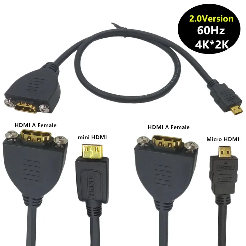 Удлинительный кабель Micro/Mini HDMI-HDMI с гнездом — винтовое крепление на панели, высокоскоростной 4K при 60 Гц
Удлинительный кабель Micro/Mini HDMI-HDMI с гнездом — винтовое крепление на панели, высокоскоростной 4K при 60 Гц