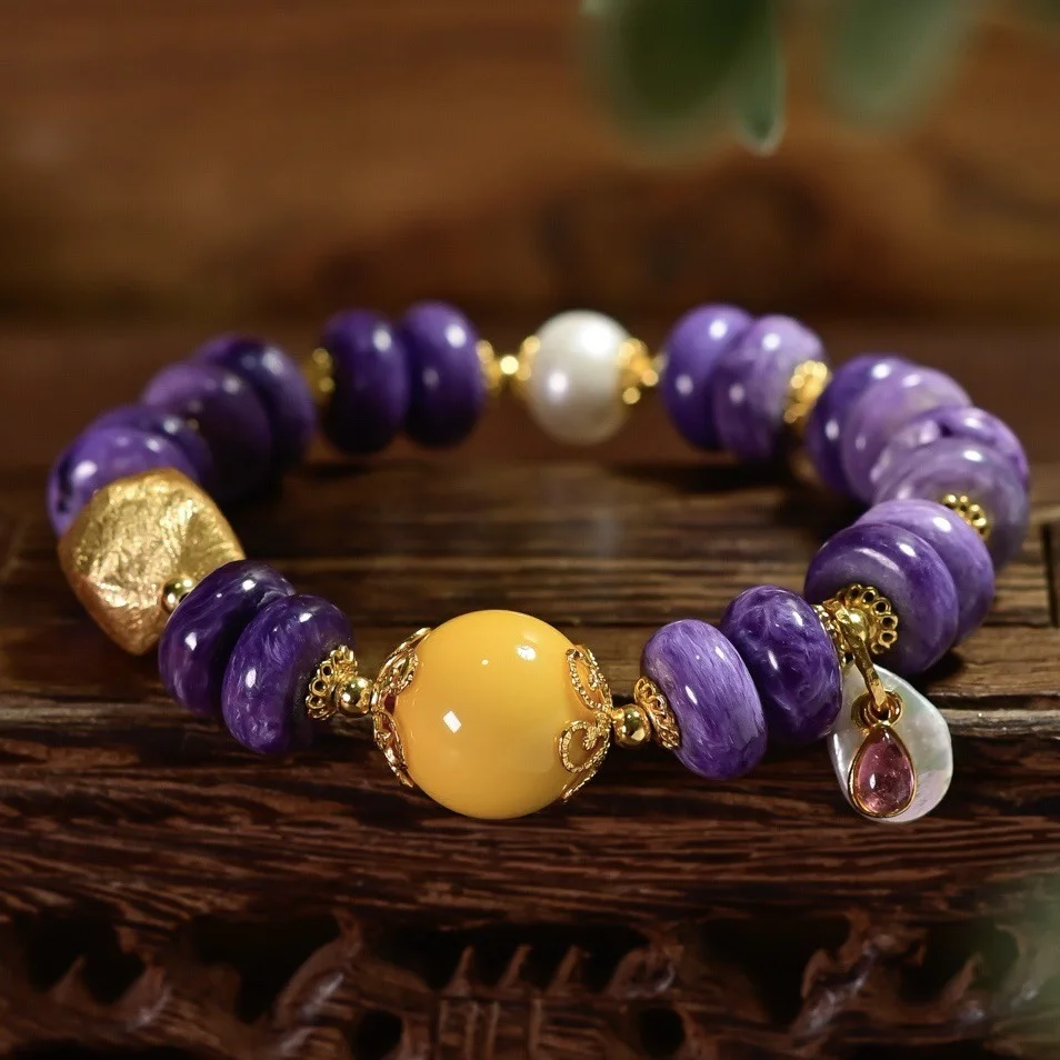 Браслет из натурального чароита, янтарного жемчуга, розового турмалина в форме капли, украшенный бусинами из серебра 925 пробы в китайском стиле, подарок
Браслет из натурального чароита, янтарного жемчуга, розового турмалина в форме капли, украшенный бусинами из серебра 925 пробы в китайском стиле, подарок