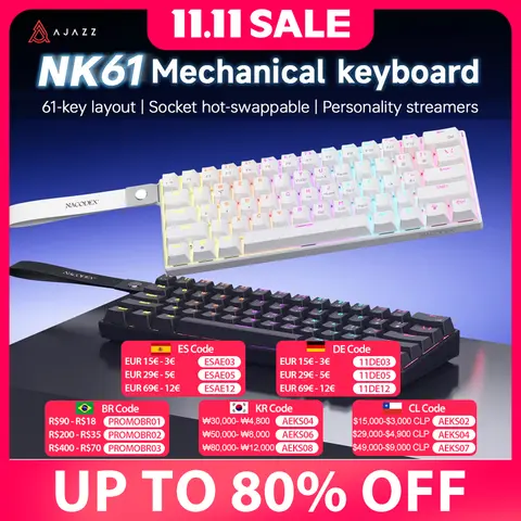 Ajazz NK61 Mechanical Wired Gaming Keyboard RGB Lighting Supports Hot-Swappable 61-Key Mechanical Wired Gaming Keyboard