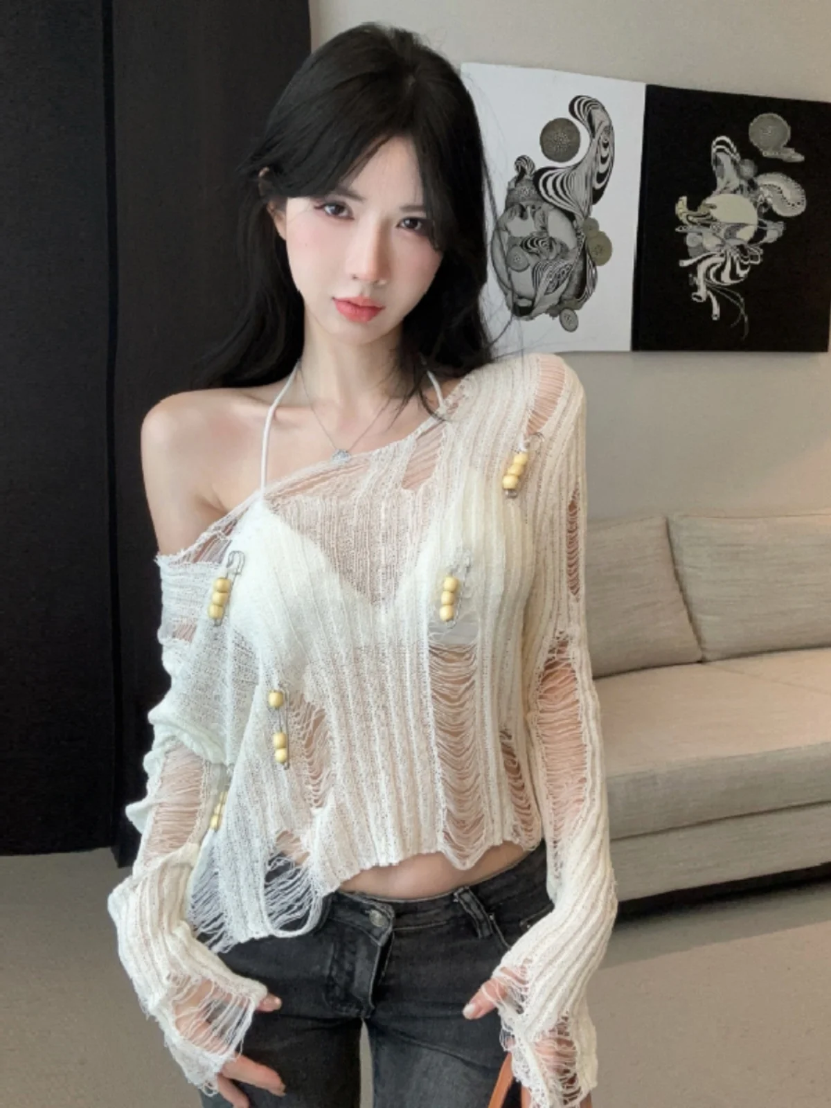 Transparent Hollow out Knitted Top Loose Straight Tube Slimming Overhead Korean Sle Women's Summer Faion Casual Wear
Transparent Hollow out Knitted Top Loose Straight Tube Slimming Overhead Korean Sle Women's Summer Faion Casual Wear