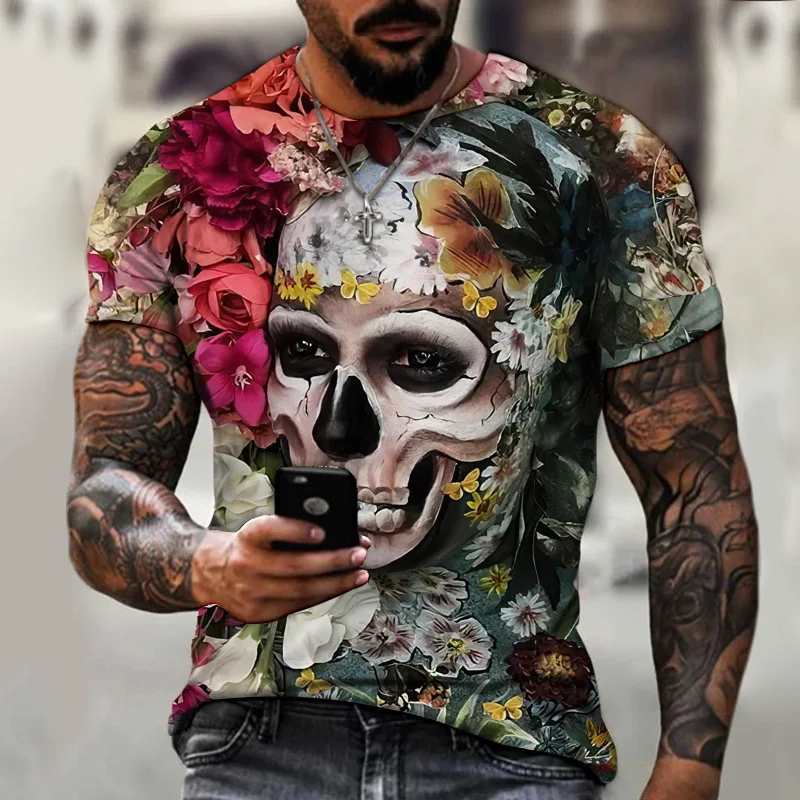 Fashion Men's T-Shirt 3D Flower Skull Print Short Sleeve Tops Street Casual T Shirt Streetwear Oversized Tee Shirt Men Clothing
Fashion Men's T-Shirt 3D Flower Skull Print Short Sleeve Tops Street Casual T Shirt Streetwear Oversized Tee Shirt Men Clothing