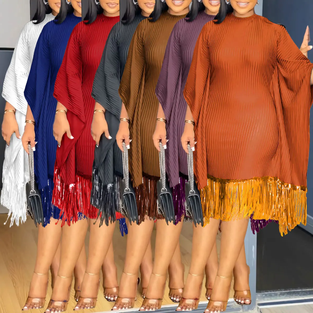 Tassel Sequined Loose Luxury Elegant Dress Women Bat Sleeve Office Lady Clothing 2024 Autumn Female Fashion Evening Dress
Tassel Sequined Loose Luxury Elegant Dress Women Bat Sleeve Office Lady Clothing 2024 Autumn Female Fashion Evening Dress