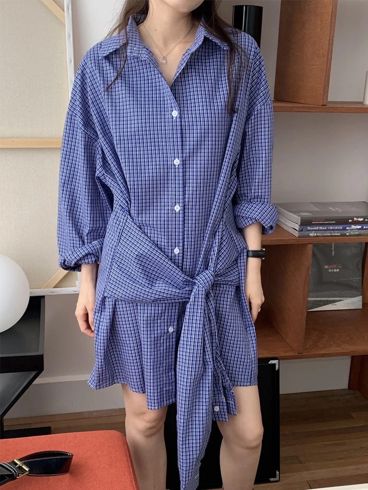 Blue Plaid Mini Dress Women Korean Fashion Turn-Down Collar Long Sleeve Lace-Up Short Shirt Dress Loose Casual Club Dresses Girl
Blue Plaid Mini Dress Women Korean Fashion Turn-Down Collar Long Sleeve Lace-Up Short Shirt Dress Loose Casual Club Dresses Girl