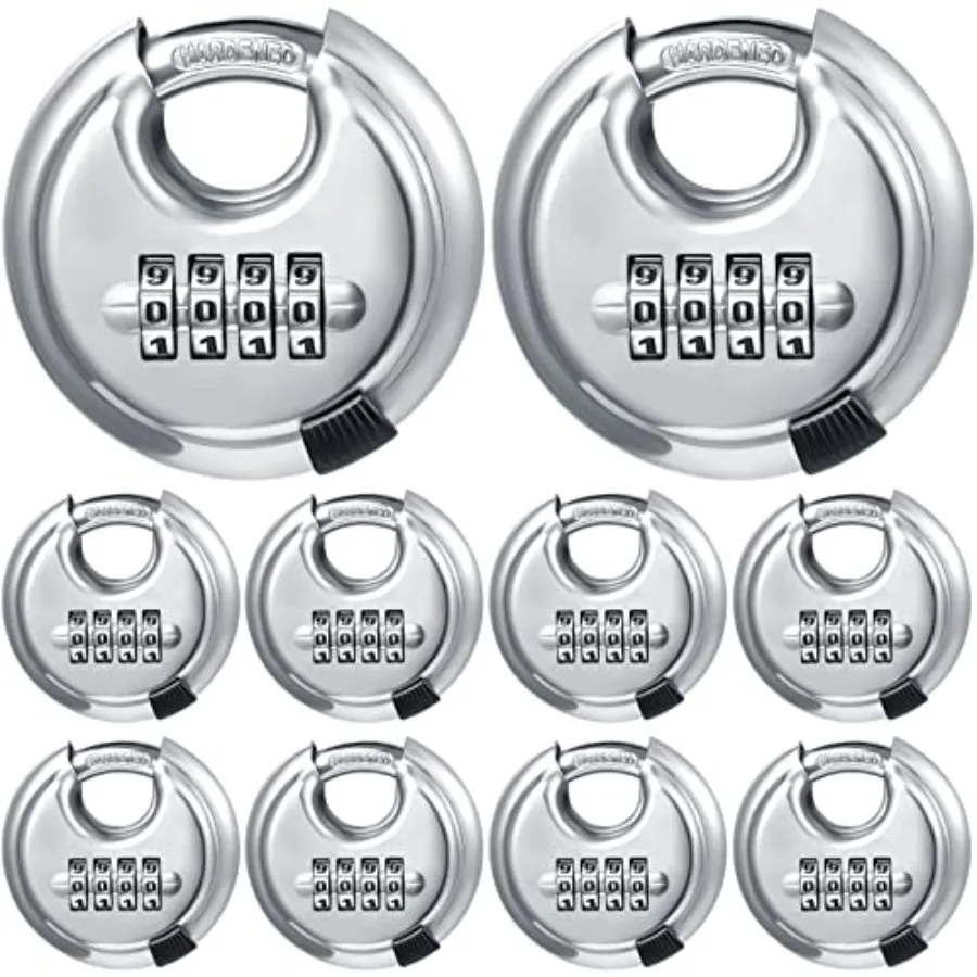 10 Pack 4 Digit Combination Locks Stainless Steel Code Disc Lock Combo Padlock with Hardened Steel Shackle for Sheds Locker Sto
10 Pack 4 Digit Combination Locks Stainless Steel Code Disc Lock Combo Padlock with Hardened Steel Shackle for Sheds Locker Sto