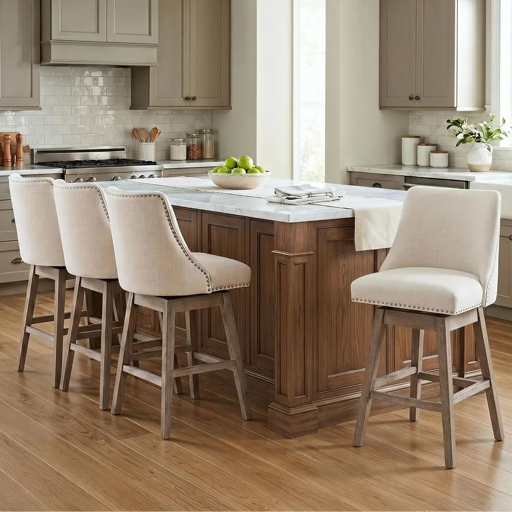Counter Height Swivel Bar Stool Chairs Set o 4, -Century ern 27 inch Barstools with Wood Legs Comy Linen abric Upholstered Bar C
Counter Height Swivel Bar Stool Chairs Set o 4, -Century ern 27 inch Barstools with Wood Legs Comy Linen abric Upholstered Bar C
