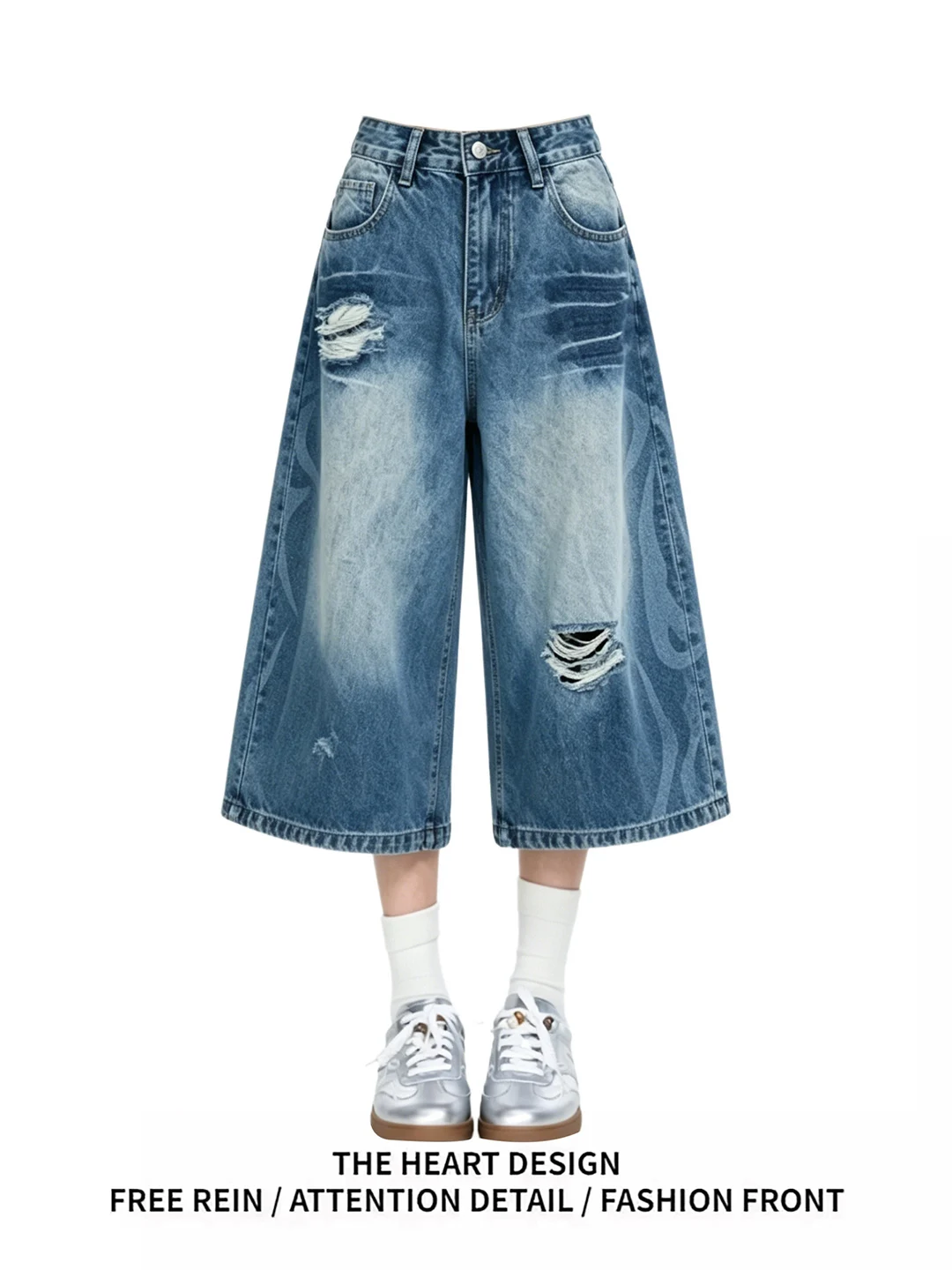 American Style Vintage Ripped Jeans High Waist Wide Leg Pants Loose Fit Summer New Arrival Women's Blue Denim Shorts
American Style Vintage Ripped Jeans High Waist Wide Leg Pants Loose Fit Summer New Arrival Women's Blue Denim Shorts