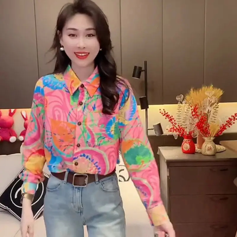 Western Style Colored Retro Floral Long Sleeved Shirt for Women's Spring Autumn New Casual Loose Versatile Polo Collar Shirt Top
Western Style Colored Retro Floral Long Sleeved Shirt for Women's Spring Autumn New Casual Loose Versatile Polo Collar Shirt Top