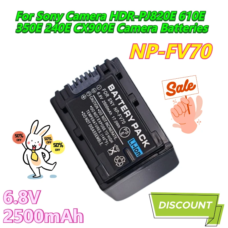 6.8V 2500mAh NP-FV70 Battery for Sony Camera HDR-PJ820E 610E 350E 240E CX900E Camera Batteries
6.8V 2500mAh NP-FV70 Battery for Sony Camera HDR-PJ820E 610E 350E 240E CX900E Camera Batteries