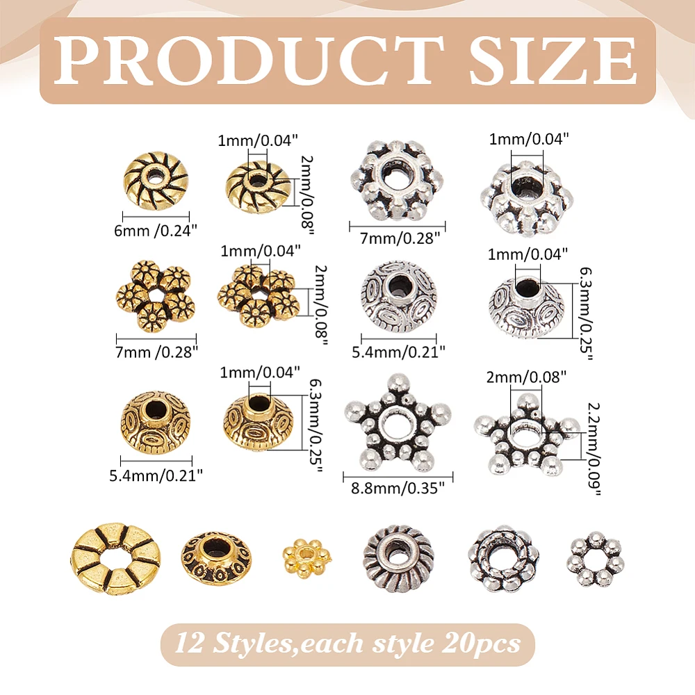 480Pcs 12 Styles Alloy Spacer Beads Mixed Color 4~8.8mm Hole: 1~3mm 40pcs/style
480Pcs 12 Styles Alloy Spacer Beads Mixed Color 4~8.8mm Hole: 1~3mm 40pcs/style